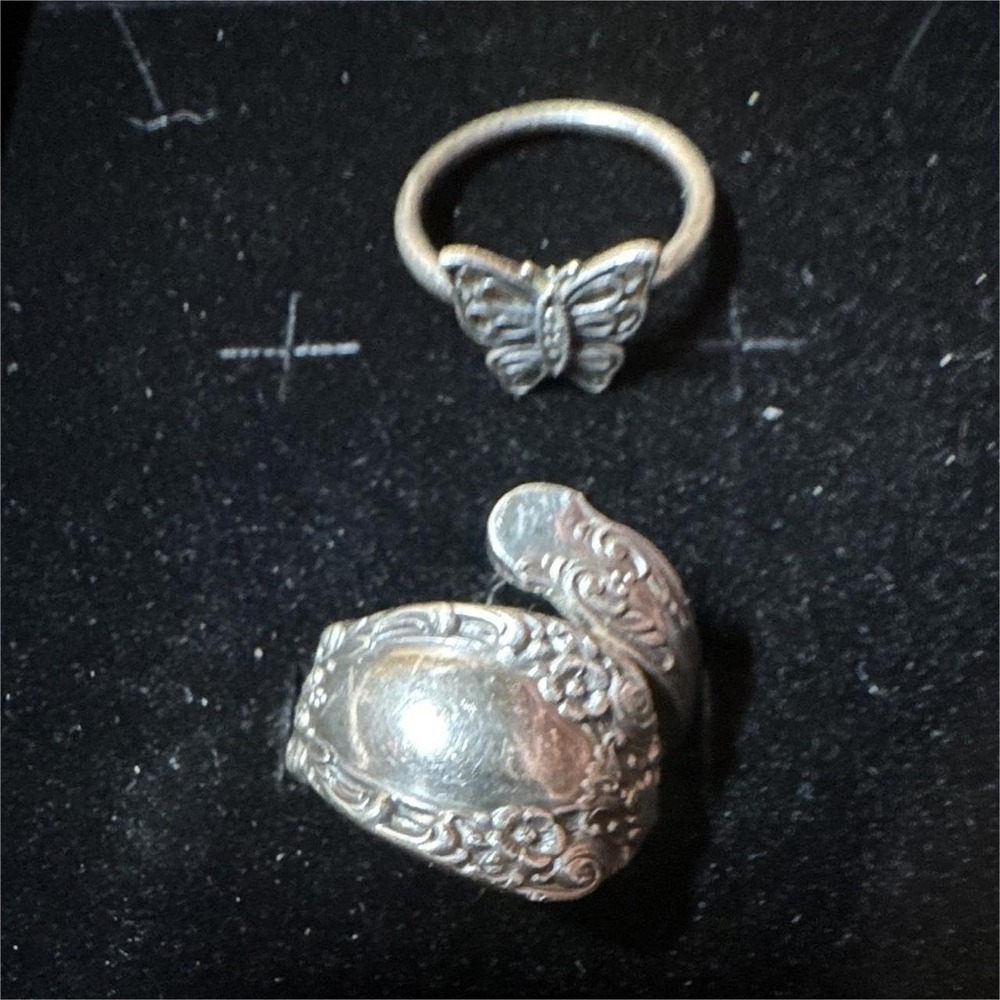 Silver Tone Wrap Band Ring and butterfly silver ring- both size 6